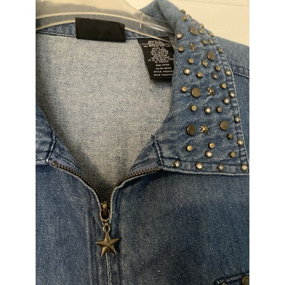 Vtg Y2K Denim Studded Jacket Rhinestones Blue Jean 1X Pockets OUT BROOK - Picture 2 of 11